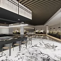 Modern Restaurant Interior With Marble Columns Open Layout Counter Dining Tables And City Views 3d model