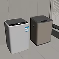 White And Beige Top Loading Washing Machines In Tiled Room With Control Panels And Lids 3d model