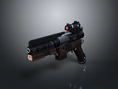Modern Tactical Weapon With Scope Red Light Indicator Black Metal Body And Grip 3d model