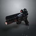 Modern Tactical Weapon With Scope Red Light Indicator Black Metal Body And Grip