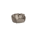 Modern Beige Fabric Single Seater Sofa With Round Design And Button Tufted Square Cushions