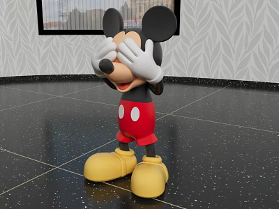 Mickey Mouse Doll With Big Black Ears Red Pants White Gloves And Yellow Shoes In Indoor Setting 3d model