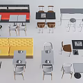 Various Modern Dining Tables With Different Chairs And Sofa Seating Options 3d model