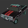 Classic Black Pickup Truck Featuring Red Stripes And Roof Lights With Off Road Tires
