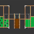 Sturdy Wooden Playground Equipment With Green Panels Transparent Roofs Slide And Climbing Platforms