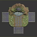 Stone Building Structure With Steps Archway Water Pool Stone Pavement And Greenery