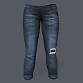 Trendy Slim Fit Dark Blue Jeans With Distressed Knees And Cuffed Ankles