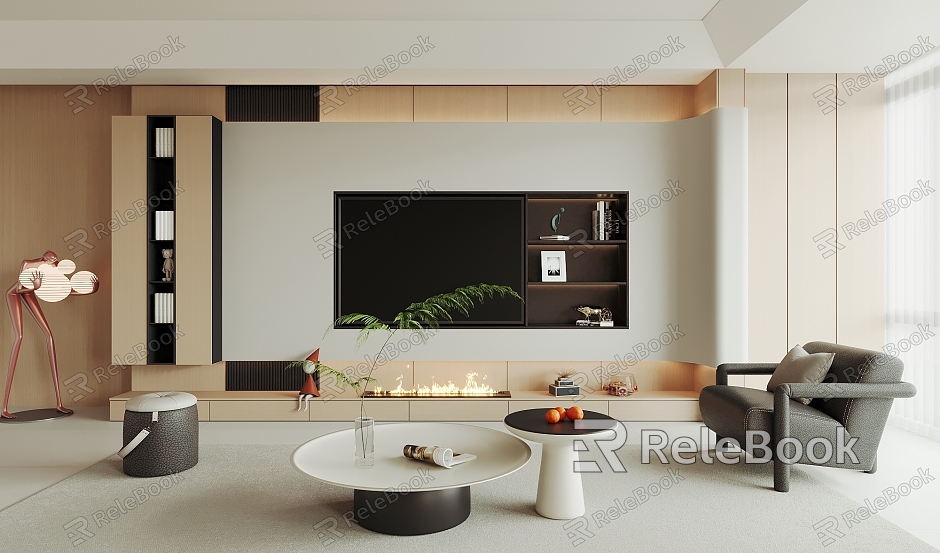 TV background wall single sofa coffee table model