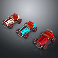 Vintage Style Toy Cars In Beige Blue Red With Red Seats And Wheels