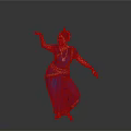 Woman Performing Traditional Indian Dance In Blue Sari With Red Shoes And Ornaments