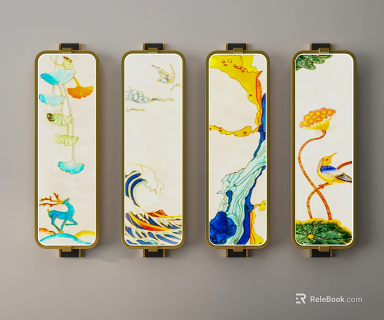 Colorful Artistic Wall Lamps With Traditional Hand Painted Patterns For Home Decor 3d model 