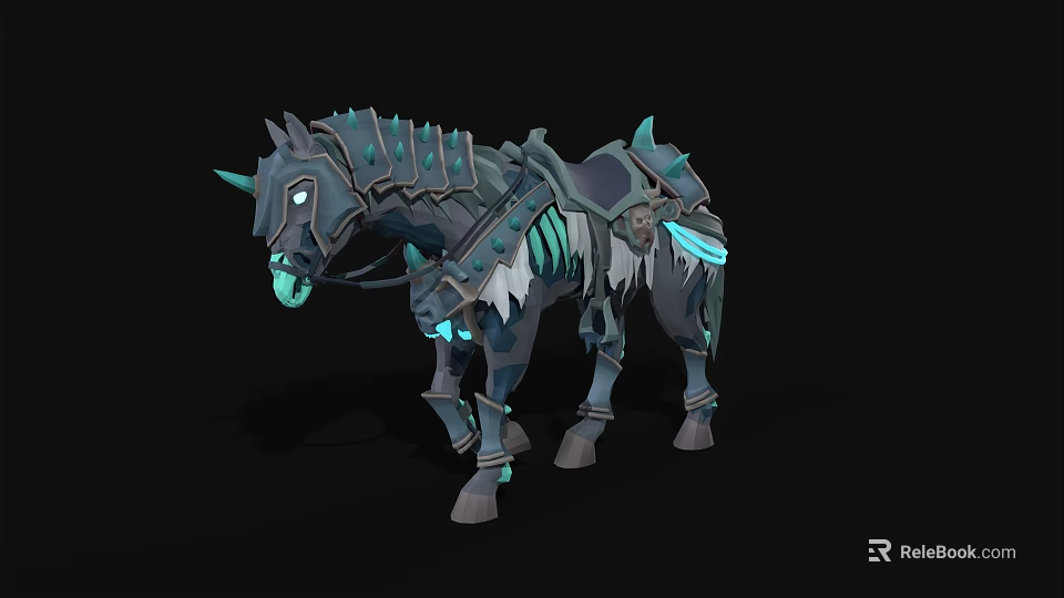 Fantasy Skeleton Horse With Glowing Blue Accents And Detailed Armor 3d model 
