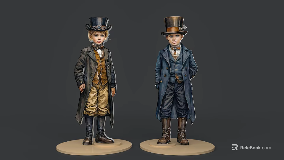 Game And Movie Characters In Vintage Top Hats Long Coats Vests Pants And Boots 3d model 