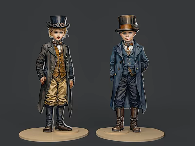 Game And Movie Characters In Vintage Top Hats Long Coats Vests Pants And Boots 3d model