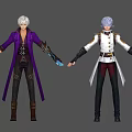 Game and Movie Character With Silver White Hair Purple White Coats Gold Details