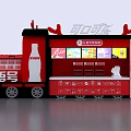 Coca Cola Themed Train Shaped Display Booth With Red White Design And Antler Decorations