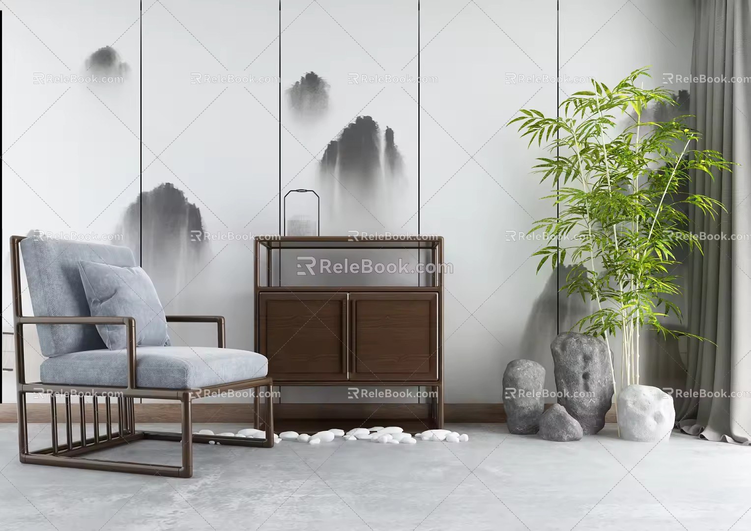 New Chinese Style Entrance Cabinet End View Cabinet Combination 3d model