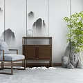 New Chinese Style Entrance Cabinet End View Cabinet Combination 3d model