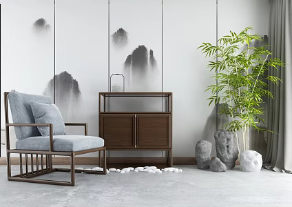 New Chinese Style Entrance Cabinet End View Cabinet Combination 3d model