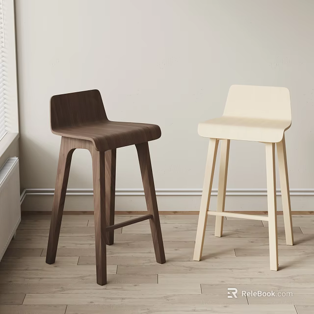 Modern Wooden Bar Stools In Two Tone Design For Minimalist Interior Space 3d model 