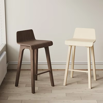 Modern Wooden Bar Stools In Two Tone Design For Minimalist Interior Space 3d model
