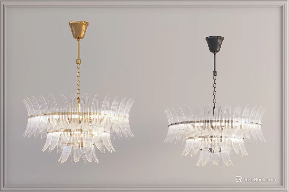 Modern Gold and Black Chandeliers with Glass Blade Layers and Hanging Design 3d model 