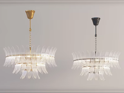 Modern Gold and Black Chandeliers with Glass Blade Layers and Hanging Design 3d model