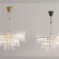 Modern Gold and Black Chandeliers with Glass Blade Layers and Hanging Design
