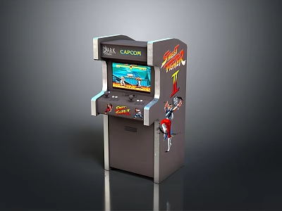 Classic CAPCOM Standalone Arcade Machine With Colorful Game Screen And Character Stickers 3d model
