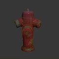 Urban Building Exterior With Red Fire Hydrant Silver Parts Chain And Green Graffiti