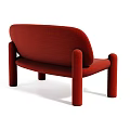 Red Modern Double Sofa With Rounded Arms And Fabric Upholstery For Living Room