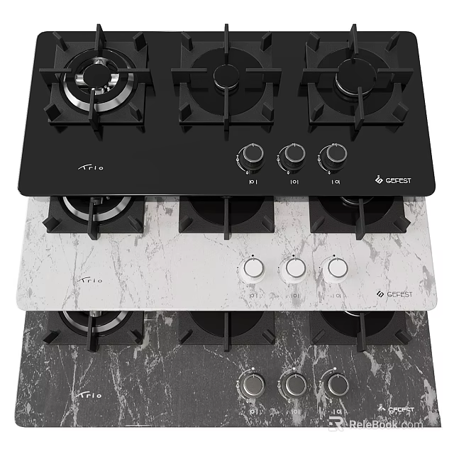 Gas Stoves With Multiple Burners In Black White And Gray Marble For Kitchen Cooking 3d model 