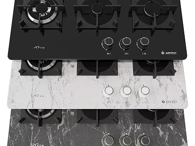 Gas Stoves With Multiple Burners In Black White And Gray Marble For Kitchen Cooking 3d model