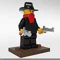 Lego Cowboy Minifigure With Black Hat Red Scarf Two Guns And Base