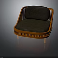 Elegant Modern Wooden Chair With Dark Cushion And Rattan Style Frame