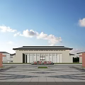 Campus Main School Building Showcasing Symmetrical Design Columned Portico And Spacious Front Plaza