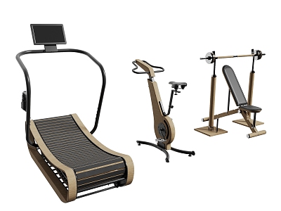 Treadmill spinning barbell fitness equipment combination 3d model