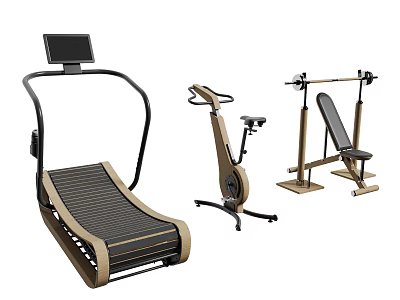 Essential Home Sports Equipment Including Treadmill Exercise Bike And Weight Bench 3d model