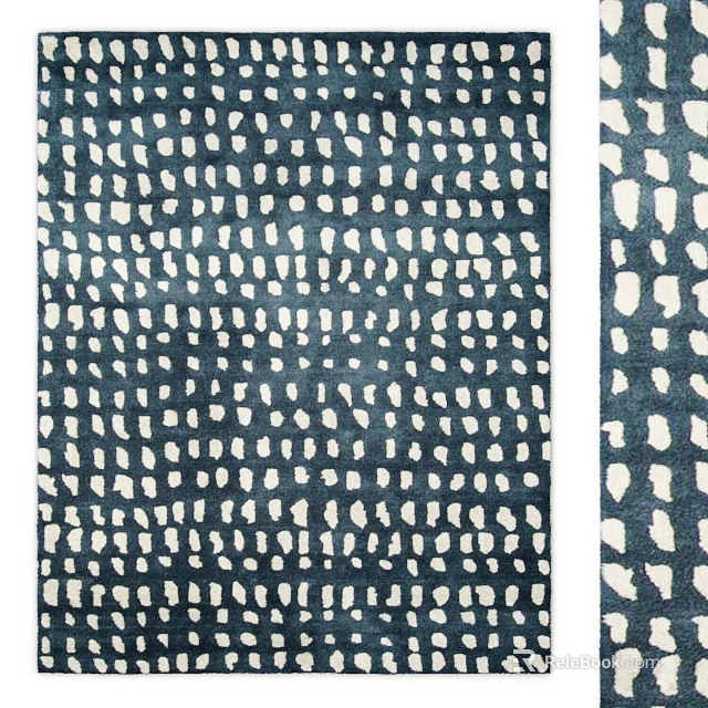 Modern Navy Blue Square Rug With White Abstract Spots For Living Room Decor 3d model 