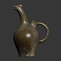 Furniture Decorative Ceramic Bird Head Shaped Pitcher In Brownish Yellow And Purple Hues