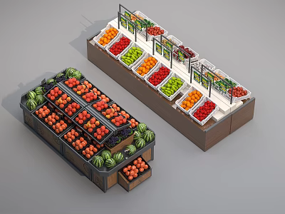 Retail Display Shelves With Assorted Fresh Fruits And Layered Storage Design 3d model