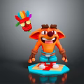 Cute Cartoon Character With Orange Body Blue Shorts And Colorful Feather Mask On Platform