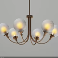 Modern Chandelier with Golden Brass Frame and Six White Textured Glass Globes for Interior Lighting