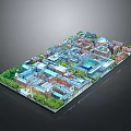 Urban City Building Model with Various Architectural Styles and Green Spaces Layout