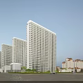 Modern High Rise Residential Building Complex With Trees And Urban Road View