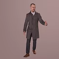 Smiling Man In Gray Long Coat White Shirt Thumbs Up On Beige Background
