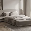 Modern Double Bed With Upholstered Headboard Nightstand And Bench In Neutral Tones