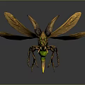 3D Mythical Insect Creature With Yellow Wings And Intricate Body Structure 3d model