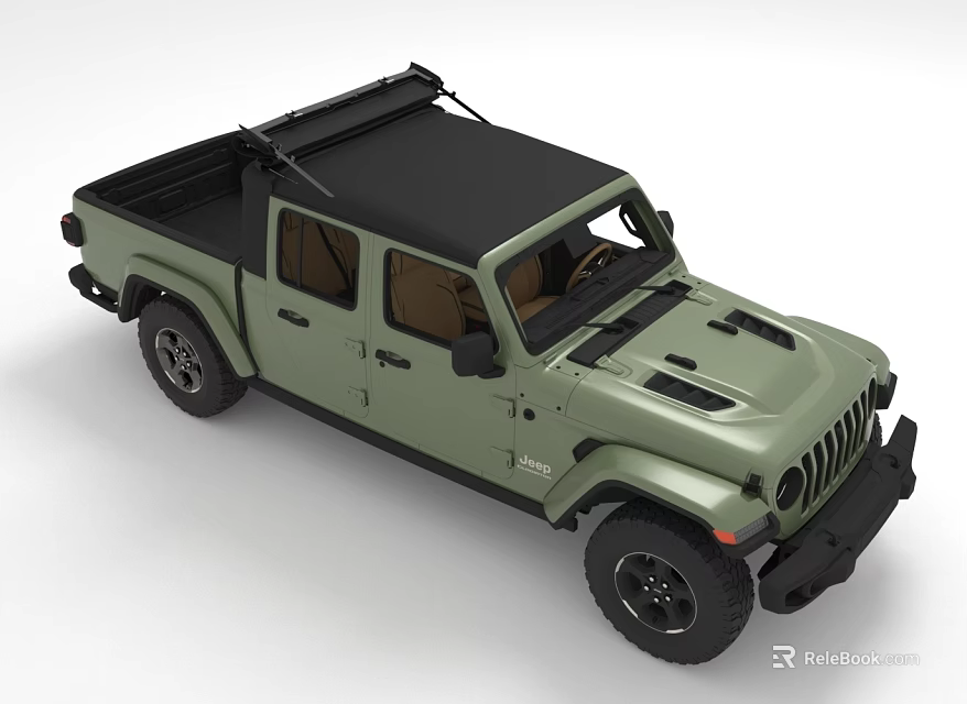 Light Green Jeep Gladiator Pickup Truck Exterior With Black Roof 3d model 