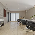 Modern Beauty Hair Salon Interior With Styling Stations Mirrors And Waiting Area Sofa